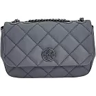TORY BURCH 萎格紋皮革翻蓋兩用包-霧黑