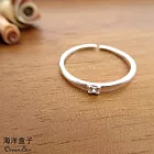 簡單亮面素雅四爪鋯石925純銀戒指.可調整戒圍