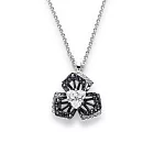 SWAROVSKI 銀黑鑲鑽三瓣花朵墜鍊-銀