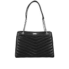 Michael Kors Whitney 銀釦縫線皮革鏈帶中型三層托特包 (黑色)