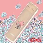 【THERMOS膳魔師】緩緩歡樂小花不鏽鋼彈蓋自動上鎖真空保溫瓶450ml(JNS-454WW-LMT) 奶茶色