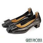 【GREEN PHOENIX】女 跟鞋 粗跟 包鞋 真皮 羊皮 方頭 蝴蝶結 EU38 黑色