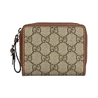 GUCCI GG Emblem 塗層帆布及皮革迷你拉鍊零錢袋短夾_展示品 (米色/棕色)