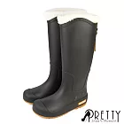 【Pretty】女 雨靴 雨鞋 防水靴 防水鞋 長靴 平底 EU36 黑色