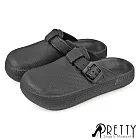 【Pretty】男女 女大尺碼 拖鞋 穆勒鞋 防水鞋 前包後空 護趾 輕量 一體成形 EU36 黑色