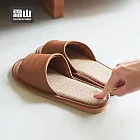 【日本霜山】和風皮質透氣亞麻底防滑室內拖鞋-多款可選- 棕25cm(36-37)