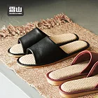 【日本霜山】和風皮質透氣亞麻底防滑室內拖鞋-多款可選- 黑25cm(36-37)