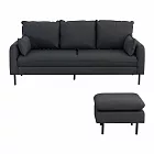 IDEA-輕奢貓抓皮蓬鬆三人沙發+方腳凳/兩色可選 深灰色