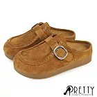 【Pretty】女 穆勒鞋 懶人拖鞋 半拖鞋 包頭拖鞋 前包後空鞋 仿麂皮 EU36 棕色
