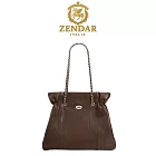 【ZENDAR】台灣總代理 限量1折 頂級小牛皮肩背包 莉娃系列 全新專櫃展示品 咖啡色
