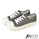 【Pretty】女 帆布鞋 休閒鞋 餅乾鞋 貝殼鞋 奶油頭 綁帶 復古 台灣製 JP23 灰色