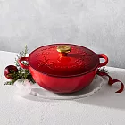 Le Creuset 典藏媽咪鑄鐵鍋 26cm 4.1L 法國製 媽咪鍋 (電磁爐 IH爐可用) 歡樂耶誕系列 櫻桃紅 金頭