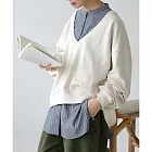 日本Antiqua｜大V鬆弛感｜純棉舒適｜簡約長袖｜經典百搭｜自然垂墜拉長腿部線條 F 象牙白