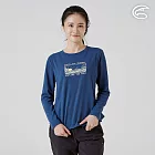 ADISI 女智能纖維速乾長袖圖騰上衣 AL2521084｜單向導濕 快乾 吸濕排汗 透氣 環保 S 深海藍