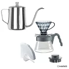 HARIO 01咖啡濾杯壺組加不鏽鋼手沖壺 透明灰
