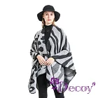 【Decoy】歐美時尚 豹紋拼接加大仿羊絨斗篷披肩/藍灰 藍灰