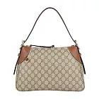 GUCCI GG Emblem 塗層帆布及皮革肩背包 (米色/深棕色)