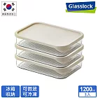 Glasslock 強化玻璃冰箱收納可冷凍微波保鮮盒-1200ml三入