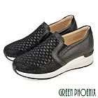 【GREEN PHOENIX】女 休閒鞋 懶人鞋 厚底 輕量 彈力 紓壓 水鑽 JP22.5 黑色