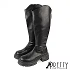 【Pretty】女 加大尺碼 長靴 馬靴 厚底 粗跟 顯瘦 拉鍊 JP26 黑色
