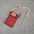 Be Two 手工皮件 ∣ 真皮側背包 紅色牛皮手機袋﹢白貓頭