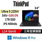 ★記憶體升級★【Lenovo】聯想 ThinkPad L14 Gen6 14吋 AI PC 三年保固 Ultra 5 225H/16G+32G/1TB/W11P