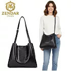 【ZENDAR】台灣總代理 限量1折 頂級小牛皮肩背包 羅賓系列 全新專櫃展示品 黑色