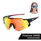 【SUNS】運動偏光太陽眼鏡 含內視鏡 頂級REVO電鍍 Polarized墨鏡 抗UV400/抗藍光/路跑/自行車 黑框紅水銀