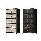 【收納職人】 北歐輕奢風條紋雙拼色超大容量可折疊收納櫃/收納推車/玩具置物箱_2入/組 黑框+透灰門X1+黑框+白門X1