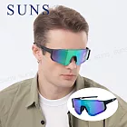 【SUNS】運動偏光太陽眼鏡 頂級REVO電鍍 含內視鏡 Polarized墨鏡 抗UV400/抗藍光/路跑/自行車 S160 黑框綠水銀