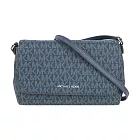 Michael Kors 銀字滿版Logo 塗層帆布皮夾式鍊包/WOC  (海軍藍)