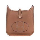 Hermes 愛馬仕 Evelyne 23cm H LOGO牛皮布款背帶斜/肩背包- 棕37/K刻