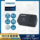 PHILIPS飛利浦 一開二 65W 1A+1C PD+QC4.0多功能壁插轉接器 CHP9026-2色可選(附加USB充電座) 黑色