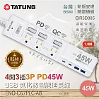 【TATUNG大同】4開3插3P PD45W-USB GaN氮化鎵智能快充(1.8M)延長線(ENO-C67PLC-A8)