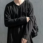 日本Antiqua｜復古質感V領口袋｜長袖T恤｜全棉輕鬆駕馭隨興造型｜實穿包色基本款｜男女適用 M-L 黑色Regular