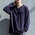 日本Antiqua｜復古質感V領口袋｜長袖T恤｜全棉輕鬆駕馭隨興造型｜實穿包色基本款｜男女適用 M-L 紫色Regular