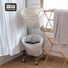 【日本霜山】日系移動式木柄不鏽鋼雙層洗衣籃(附布套)