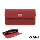 【OMC】細紋薄款馬蹄扣牛皮長夾7106- 卡地亞紅