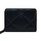 TORY BURCH KIRA 納帕皮革菱格紋拉鍊短夾 黑