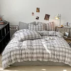 《DUYAN 竹漾》舒柔棉雙人床包涼被四件組-霧灰格影