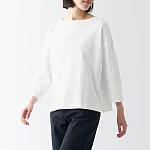 【MUJI 無印良品】女有機棉粗織船領七分袖T恤 L 白色