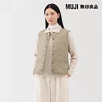 【MUJI 無印良品】女輕量羽絨可攜式無領背心 XL 淺米