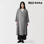 【MUJI 無印良品】女吉貝木棉混二重紗織交叉綁帶洋裝 XL 灰直紋