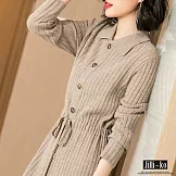 【Jilli~ko】腰際修飾抽繩木釦飾針織洋裝 J7164　FREE杏色