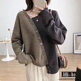 【Jilli~ko】不規則領撞色針織衫 7181　 FREE 咖啡色