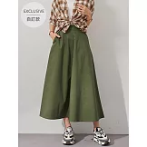 【慢。生活】後鬆緊側拉鍊開扣垂墜傘襬A字長裙 M-XL 8207　 L 綠色