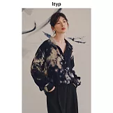 ltyp旅途原品 墨上花開真絲手工拔染襯衫 休閒文藝廓形襯衣女春季 ML  M 藍杏色