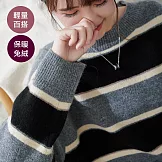 【慢。生活】包芯紗線寬鬆大橫條撞色落肩上衣 D2036  FREE 黑色