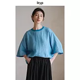 ltyp旅途原品雙色色織漢麻亞麻文藝小衫極簡休閒寬鬆大碼襯衣女 M L  L 孔雀藍