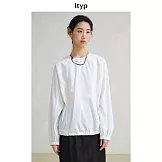 ltyp旅途原品 色織100%匹馬棉小衫 極簡休閒大碼上衣女 M L  M 月牙白